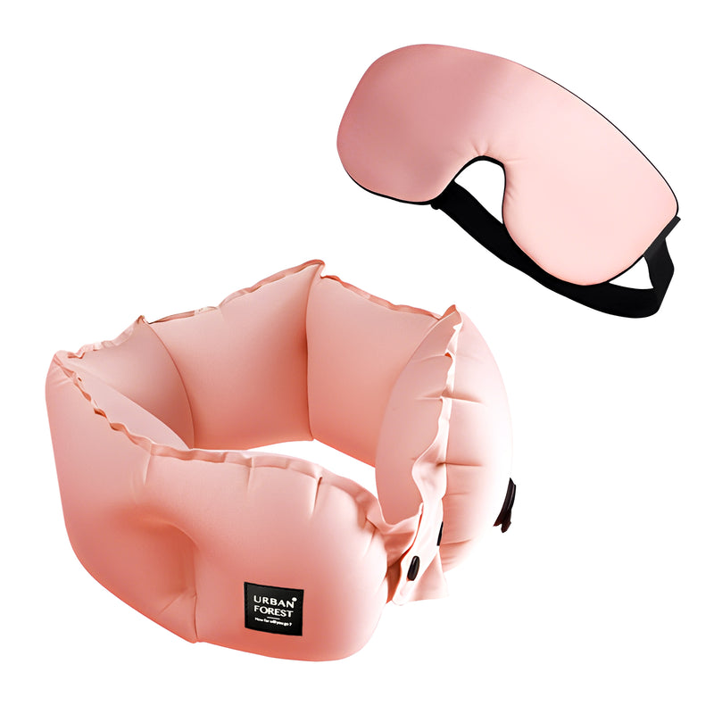 Urban Forest Tree Inflatable Neck Pillow & Eyeshade Set Sakura Pink