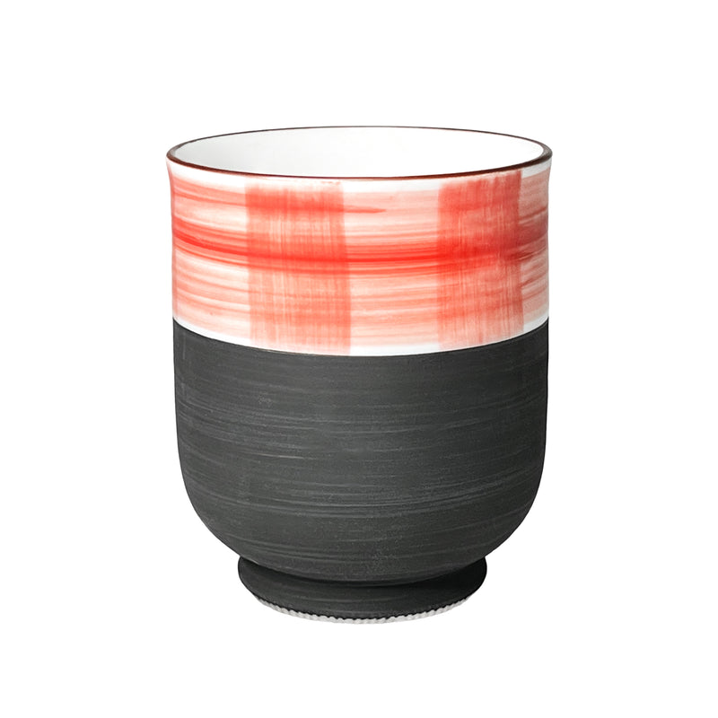 Japanese Ceramic Tea Cup Red Plaid & Black 300ml