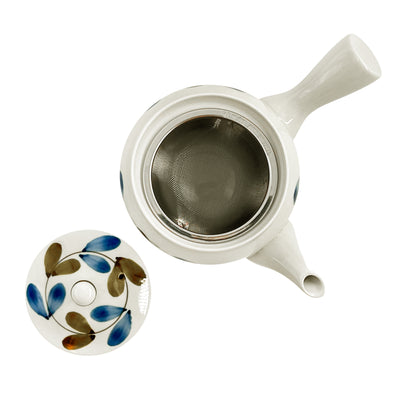 Japanese Ceramic Tea Pot With Handle Vines