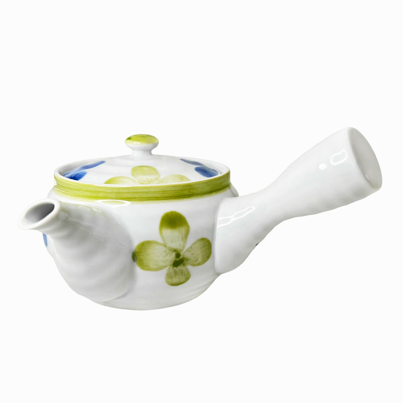 Japanese Ceramic Tea Pot With Handle Yellow Blue Floral