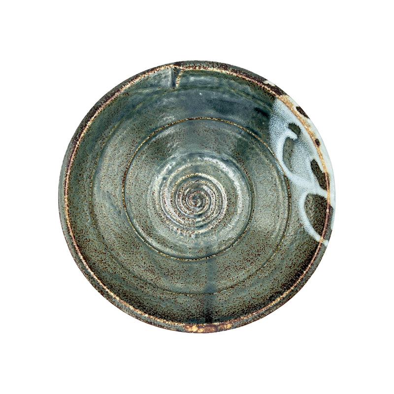 Japanese Large Serving Bowl Ceramic 23cm Green Swirl