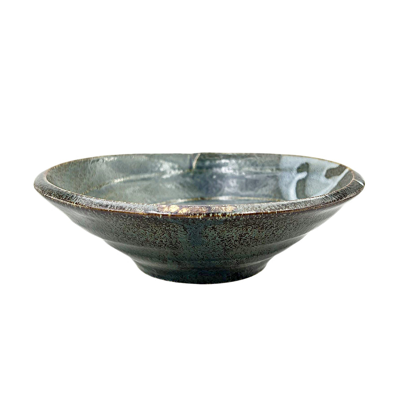 Japanese Large Serving Bowl Ceramic 23cm Green Swirl