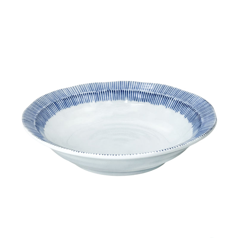 Japanese Ceramic Serving Bowl 16.5cm Blue Lines